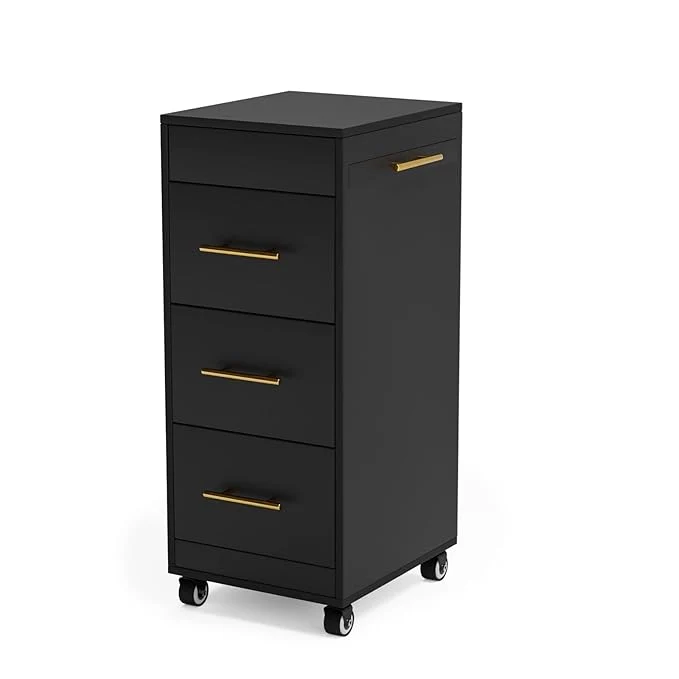 Natural Salon Trolley Cart with Wheels 3-Drawer Rolling Hair Styling Station Mobile Relaxed