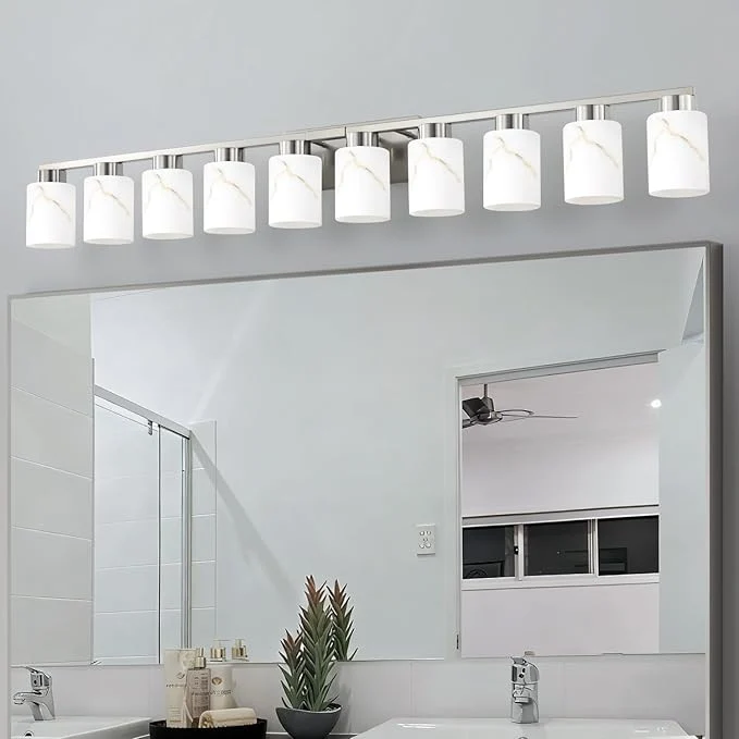 Dependable 10-Light Bathroom Light Fixtures Modern Vanity Lights Brushed Nickel Metal Specialty