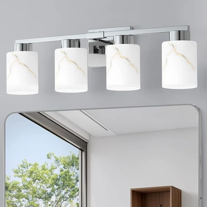 Effective 4-Light Bathroom Light Fixtures Modern Vanity Lights Chrome Metal Wall Lamp Refined