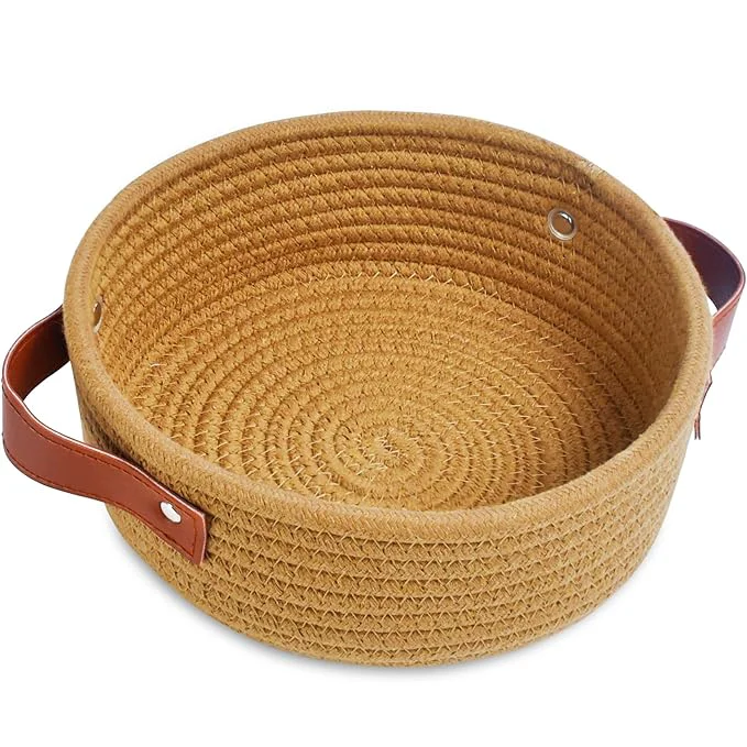 Quality ABenkle Small Storage Basket Mini Cotton Rope Storage Bin Cute Tiny Shelf Fine Crafted