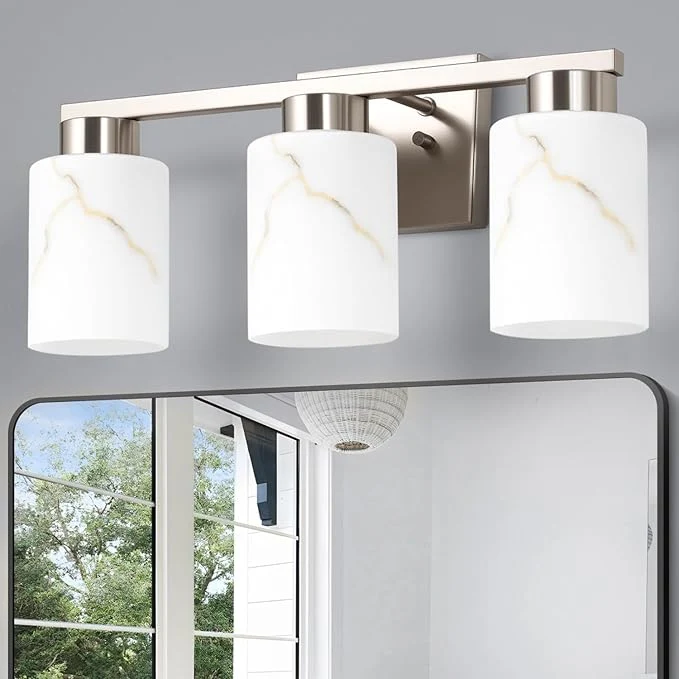 World-Class 3-Light Bathroom Light Fixtures Modern Vanity Lights Brushed Nickel Metal Elegant