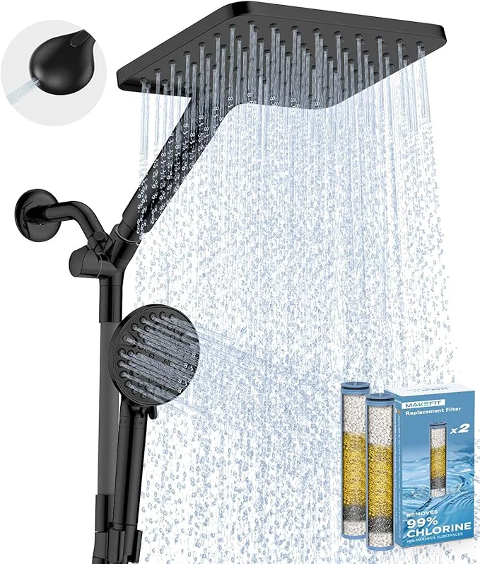 Consistent MakeFit Dual Filtered Rain Shower Head Combo High Pressure Handheld Shower Head Detailed