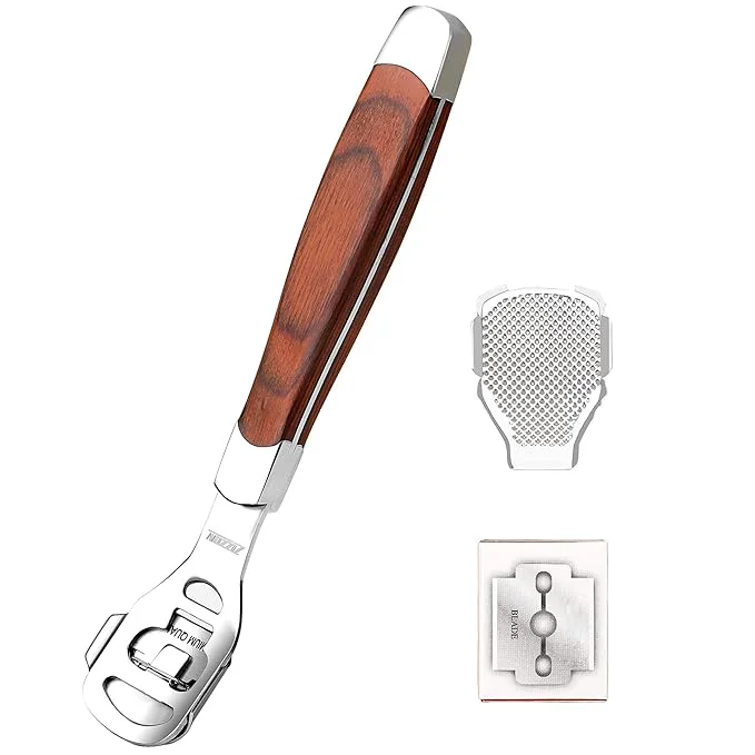 Verified ZIZZON Foot Care Pedicure Callus Shaver Hard Skin Remover Wood Handle 10 Blades Luxury