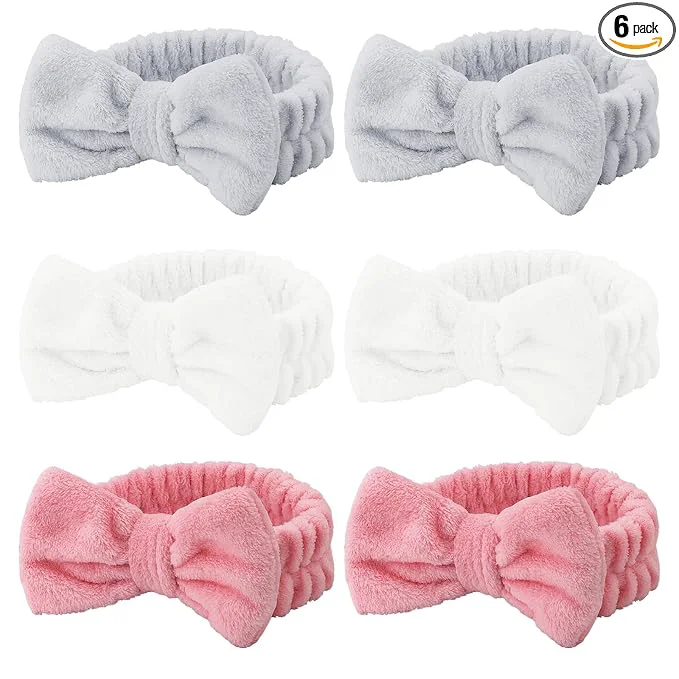 Versatile Casoty 6 Pcs Skincare Spa Headband Make Up Headbands Bow Hair Band Soft Coral Unique
