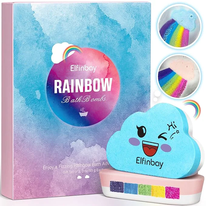 Fine Crafted Rainbow Cloud Bath Bomb for Girls 2 Extra Large Handmade Bath Bombs for Kids Exclusive