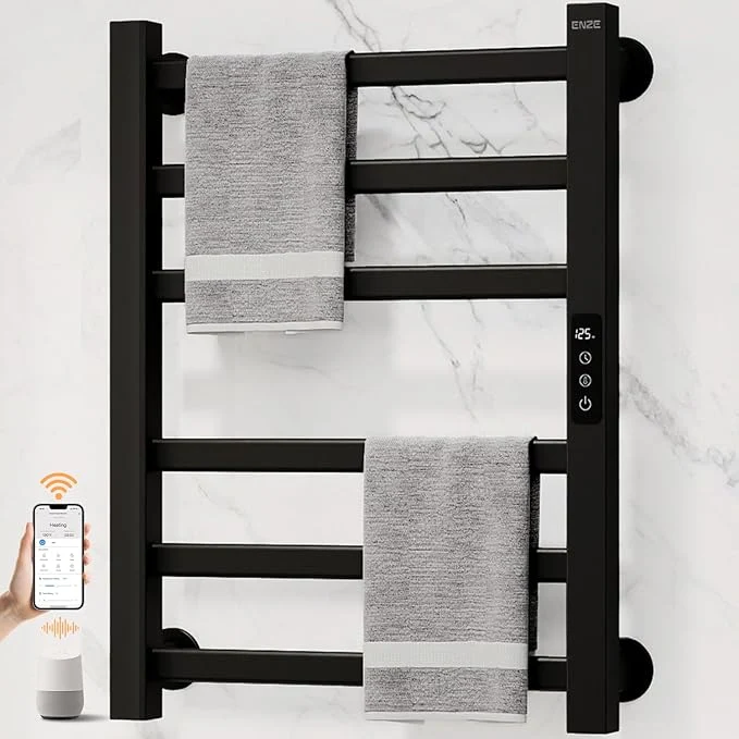Fast ENZE Smart Heated Towel Rack 6-Bar Wall-Mounted Electric Towel Warmer 150W Optimized