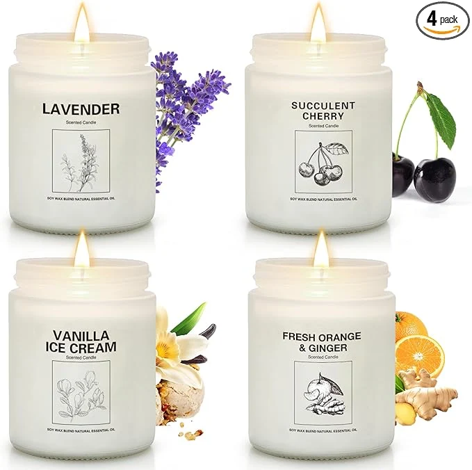 Clean Soy Wax Scented Candle Gift Set 4 Pack Lavender Vanilla Scents Long Lasting Smooth