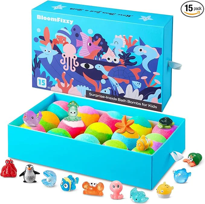 First-Class Sea Surprise Bath Bombs for Kids 15 Pack Organic Fizzy Bath Bombs Gift Set Clean