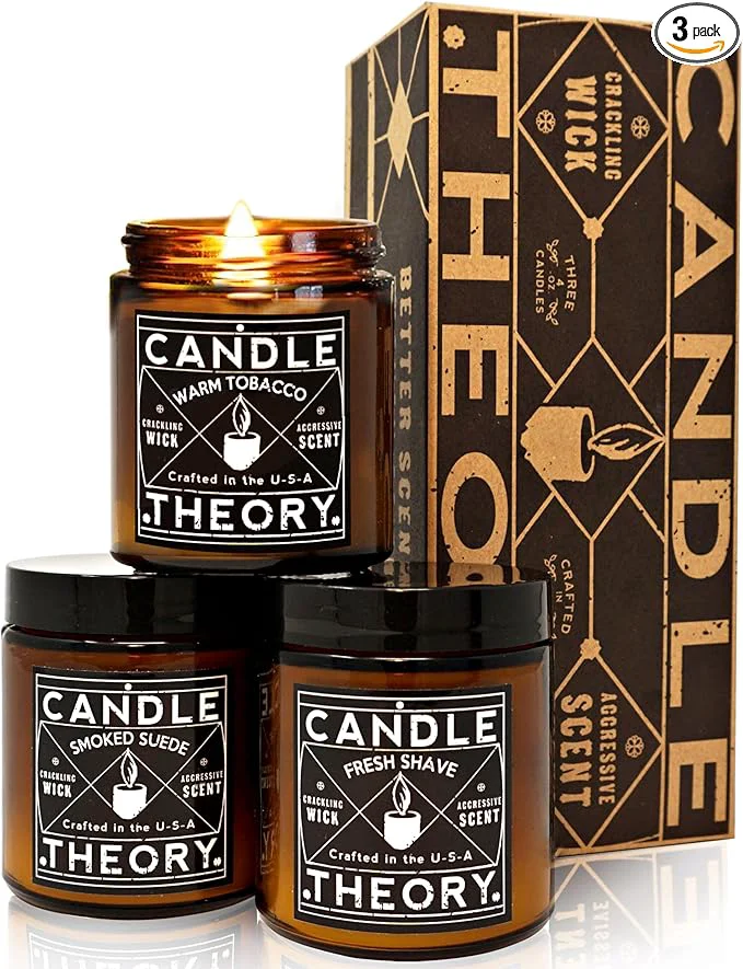 Verified Candle Theory Man Cave Stuff Men 4oz Candles Set of 3 Crackling Woodwick Secure