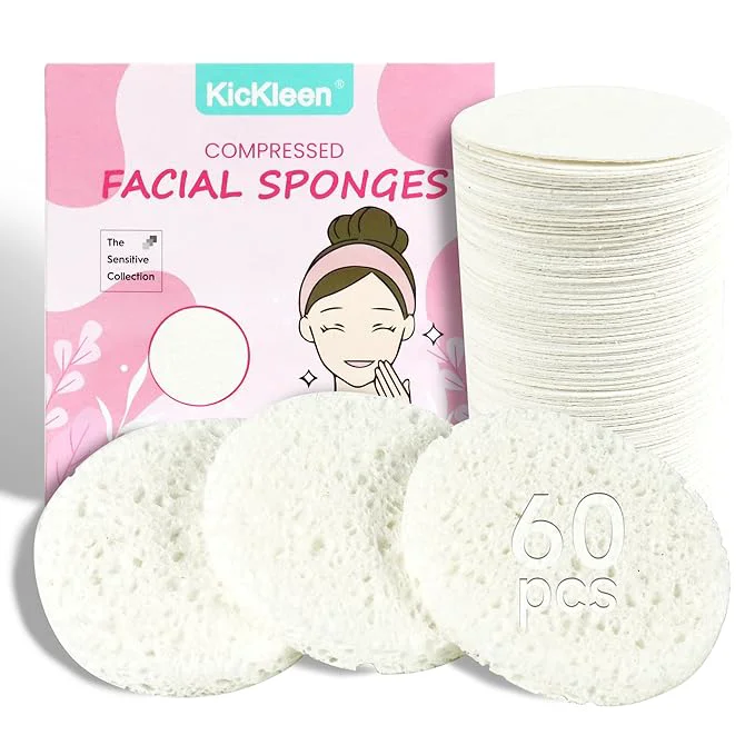 Smooth 60-Count Compressed Facial Sponges Natural Kickleen Cellulose Cosmetic Spa Next-Generation