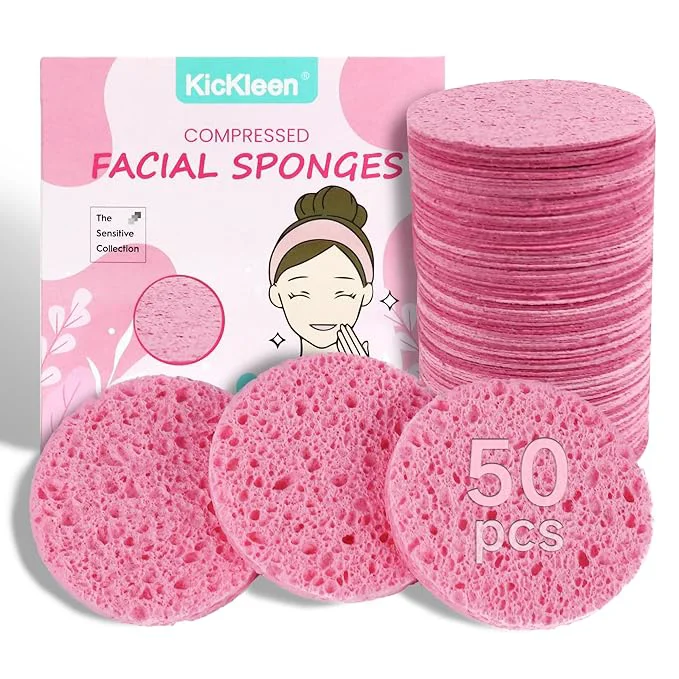 Relaxed 50-Count Compressed Facial Sponges Kickleen Natural Cellulose Cosmetic Spa Verified