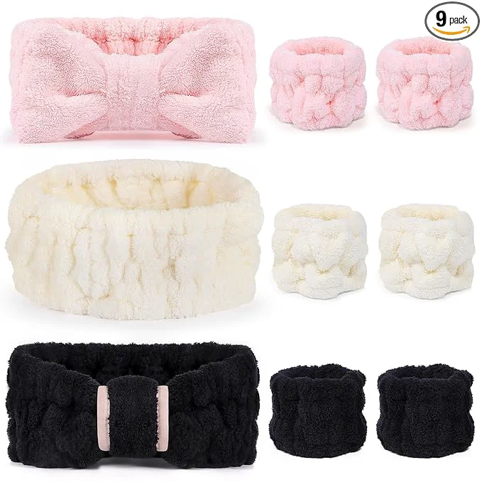 Solid DiyJibb 9 Pcs Spa Headband for Washing Face Skincare Headband and Wristband Set Quality