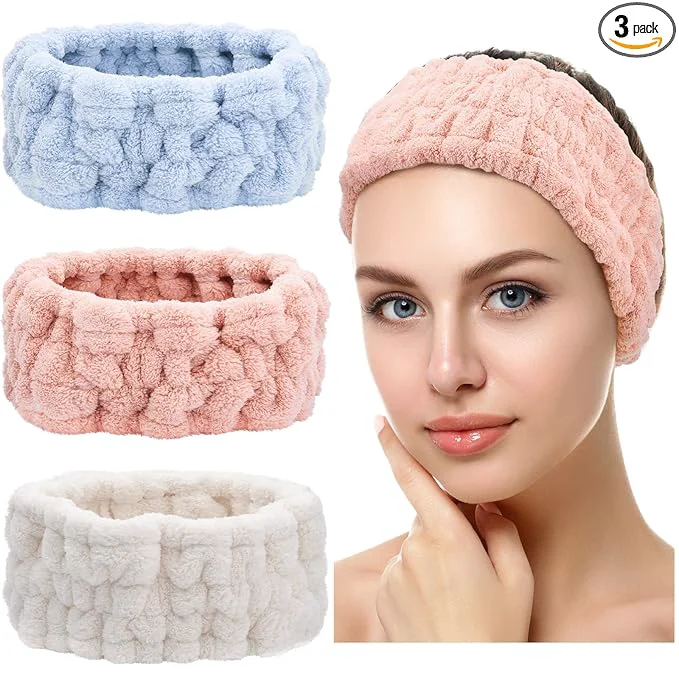 Natural Chuangdi 3 Pieces Spa Headband for Women Facial Makeup Headband Soft Terry Top-Quality