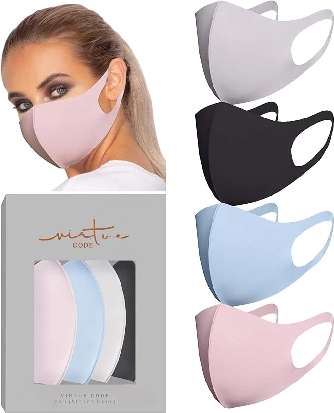 Unique Virtue Code Second Skin Cloth Face Mask Pack. 4 Buttery Soft Masks Washable Durable