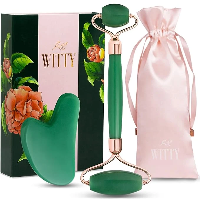 Trusted WITTY Jade Face Roller and Gua Sha Set in Hand-Drawn Giftbox Pure