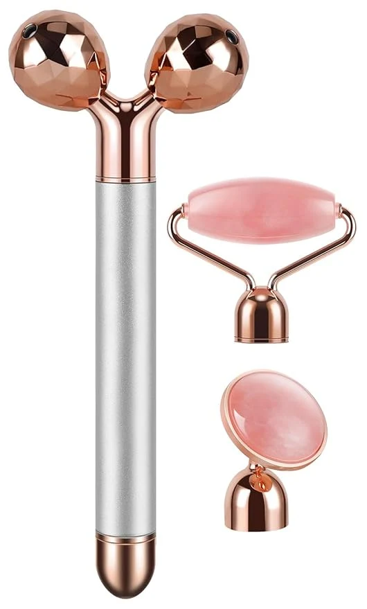 Lightweight 3-IN-1 Electric Jade Roller 3D Roller Facial Roller Face Massager Rose Quartz Contemporary