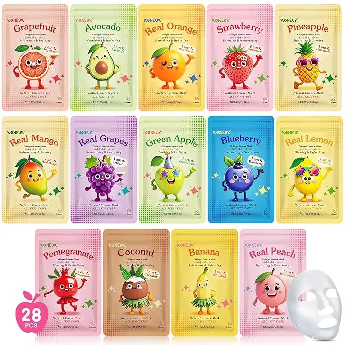 Easy-to-Use KONEUK 28 Pack Fruit Face Masks Skincare Genuine