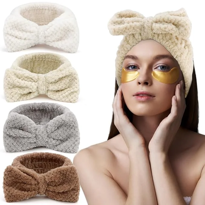 Professional AHONEY 4 Pack Skin Care Facewash Headbands Women Girls Microfiber Spa Elastic Genuine