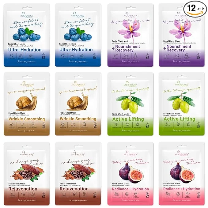 Specialty VIABEAUTY 12 Pack of Sheet Face Masks Skincare Contemporary