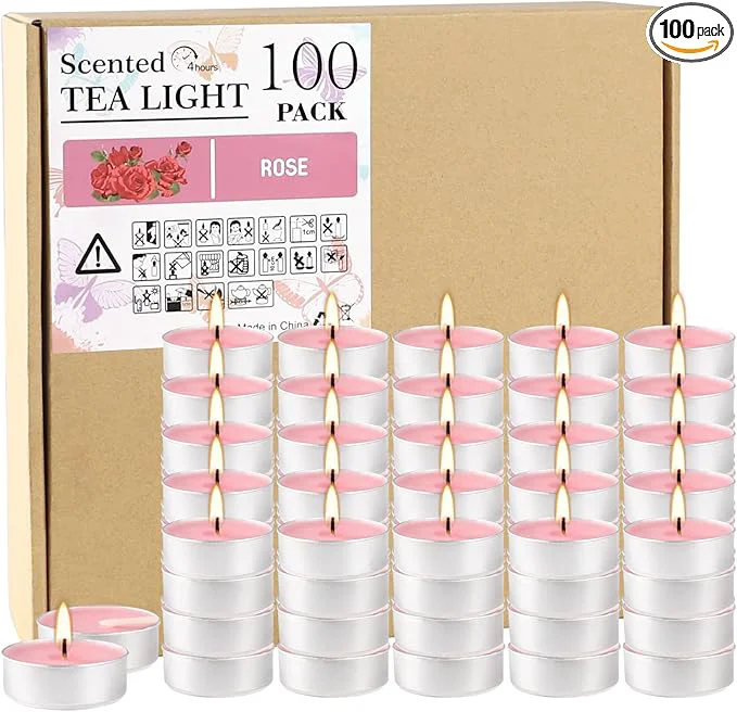 Smooth Pink Rose Scented Tealight Candles -Giant 100 Pack Votive Candles Bulk Official