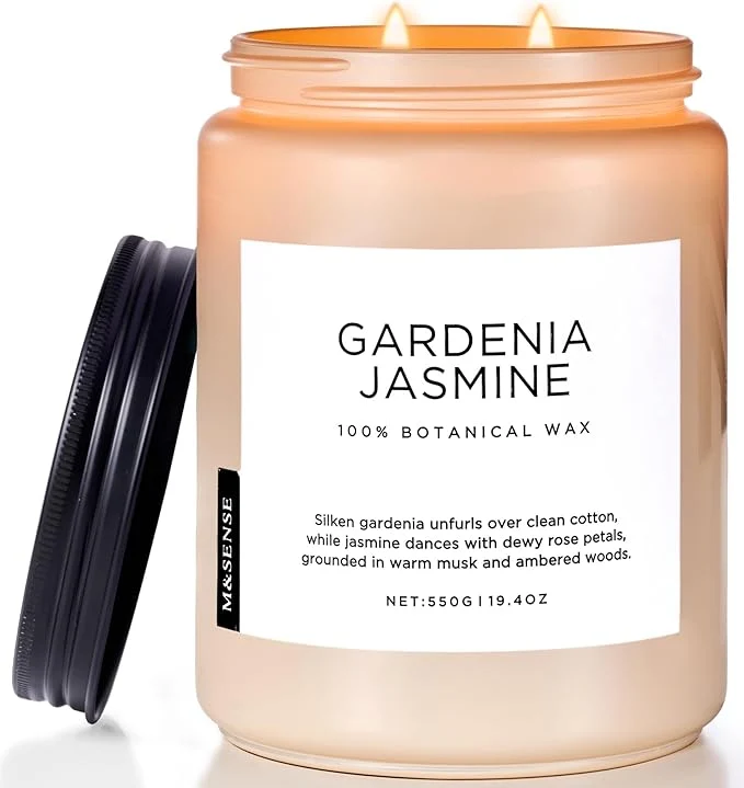 Responsible M SENSE Large Gardenia Jasmine Scented Candles 19.4oz Natural Soy Wax Reusable