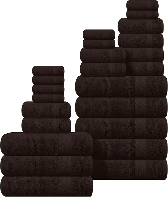 Certified GLAMBURG Ultra Soft 24-Piece Towel Set- Pure Ringspun Cotton Contains 8 Genuine