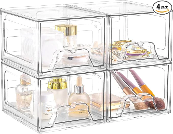 Healthy Plastic Drawers Storage 4 Pack Clear Stackable Storage Drawers Acrylic High-End