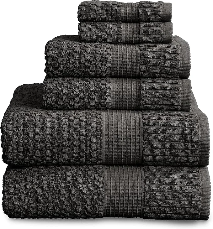 Next-Generation NY Loft Cotton 6 Piece Bath Towel Set Grey Towels Oeko-TEX® Standard Prestigious