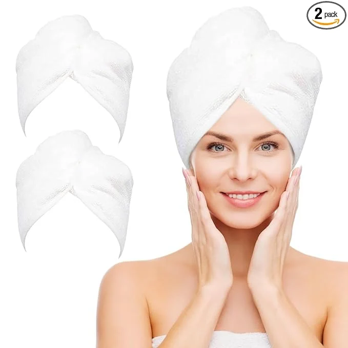 Advanced NEXCOVER Hair Towel Microfiber 2 Pack White 9.8 inch X 25.5 inch Hair Wrap Pure