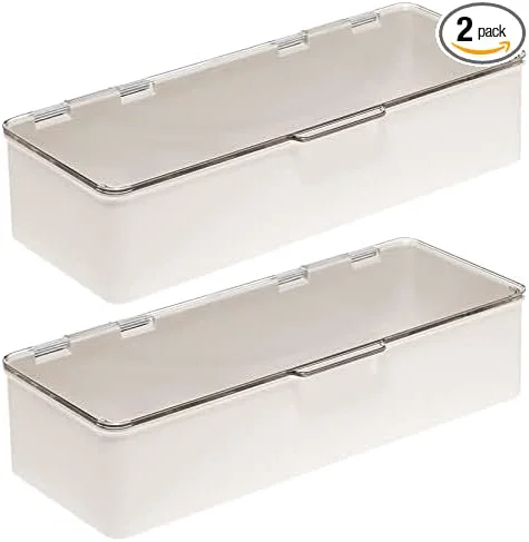 High-Quality mDesign Long Plastic Cosmetic Storage Organizer Box Containers Hinged Lid Natural