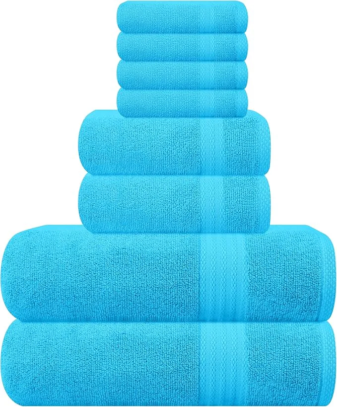 Classic GLAMBURG Ultra Soft 8-Piece Towel Set – Pure Ringspun Cotton Contains 2 Detailed