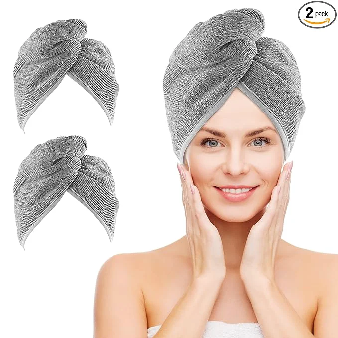 Fashionable NEXCOVER Microfiber Hair Wrap 2 Pack Grey 9.8 inch x 25.5 inch Turbans Ultra Consistent