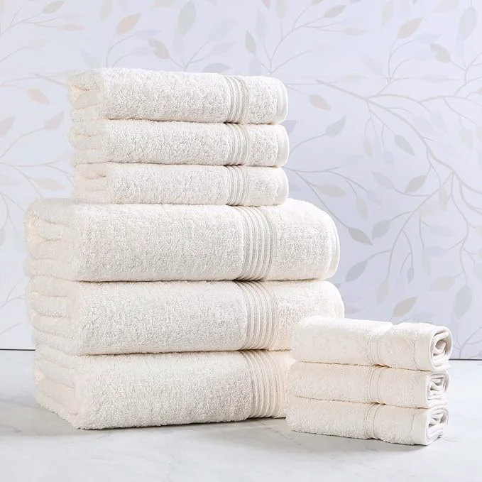 World-Class Superior Egyptian Cotton 9-Piece Towel Set Guest Bath Decor Essentials Modern