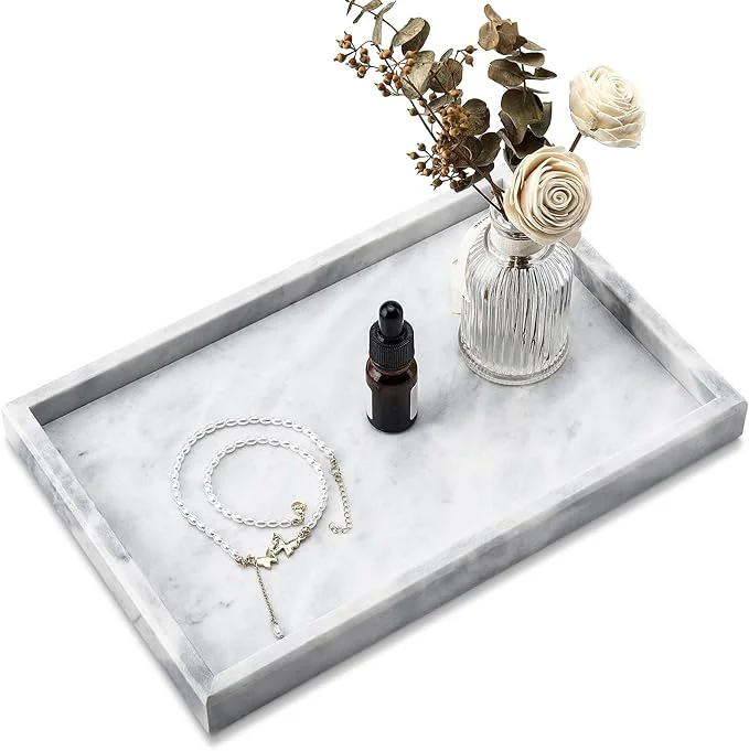 Classic Natural Marble Tray for Bathroom Kitchen and Desktop Rectangle Safe