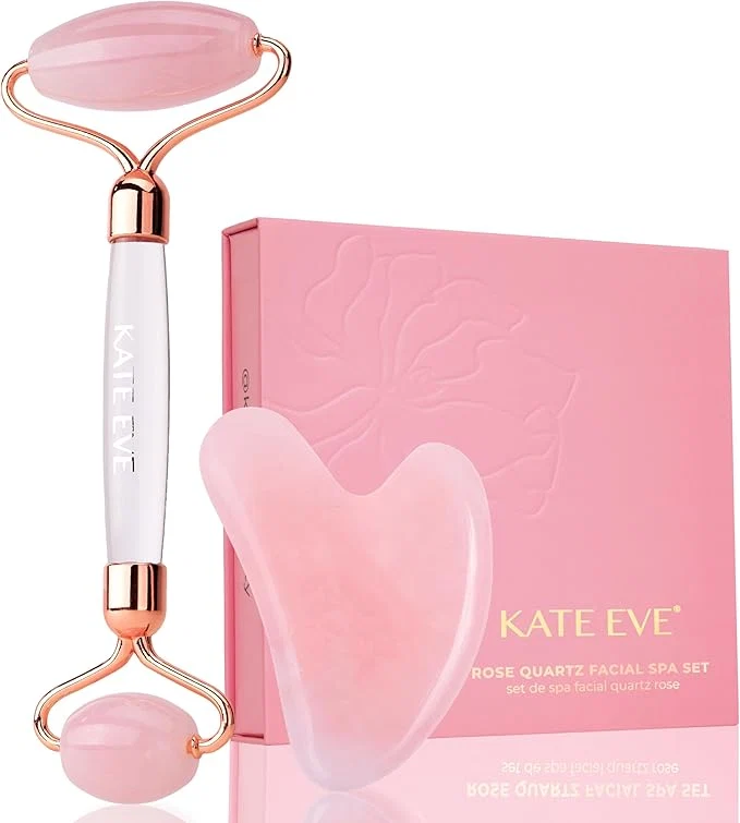 Smart Kate Eve Rose Quartz Face Roller Gua Sha Set – Luxury Facial Spa Gift Premium