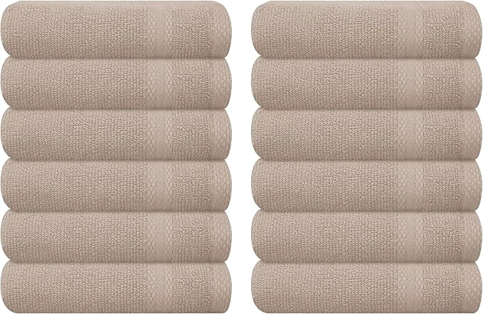 Stylish GLAMBURG Ultra Soft 12-Piece Washcloths Set 13×13- Ringspun Cotton World-Class