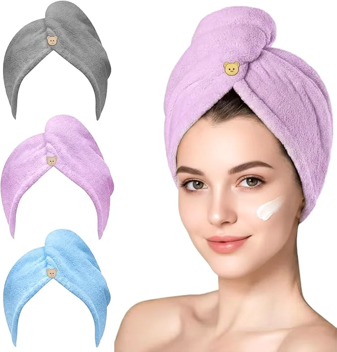 Enhanced 3 Pack Microfiber Hair Towel Wrap Fast