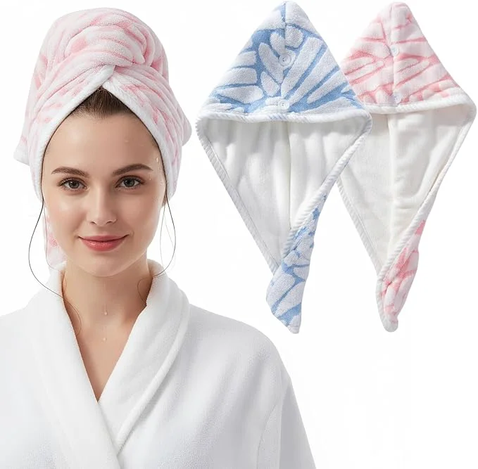Pure 2-Pack Women’s Microfiber Hair Towel Wrap 50 Faster Drying Ultra Sustainable