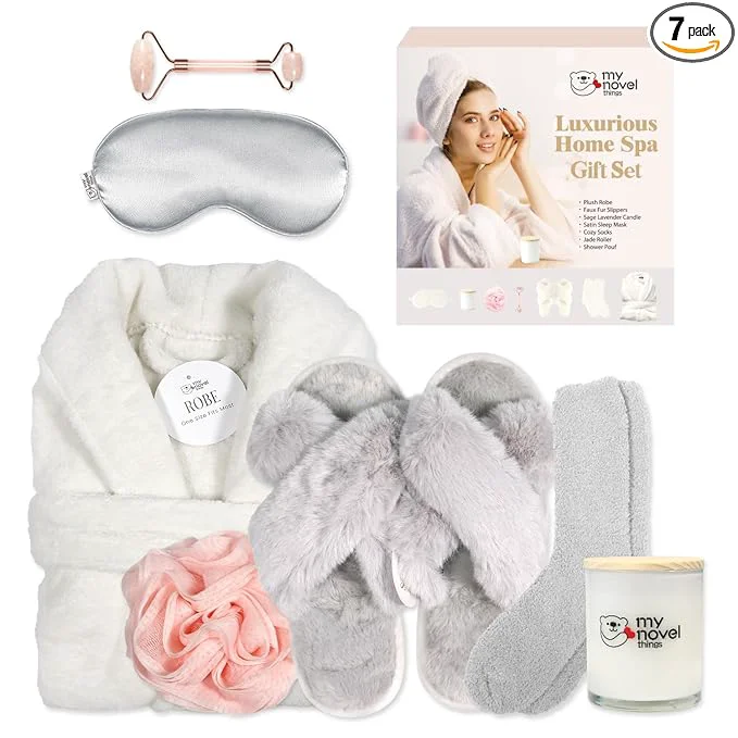 Specialty my novel things Birthday Gifts for Women Spa Robe and Slippers Set Bathrobe Long-Lasting