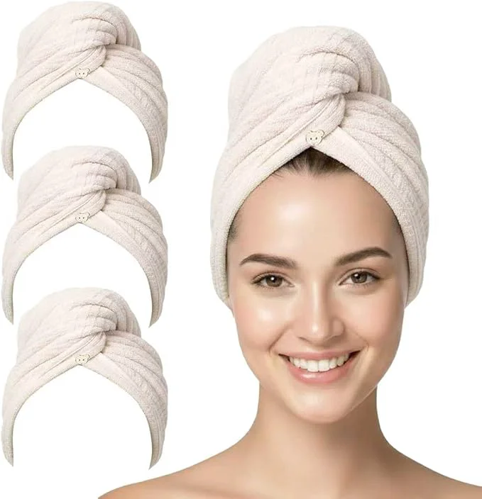 Eco-Friendly 3 Pack Microfiber Hair Towel Wrap Professional