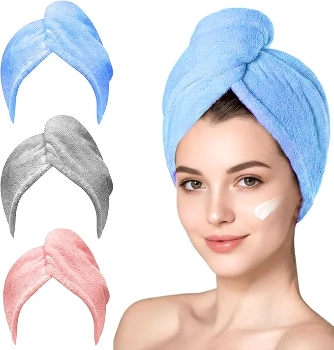 Soft 3 Pack Microfiber Hair Towel Wrap Recyclable