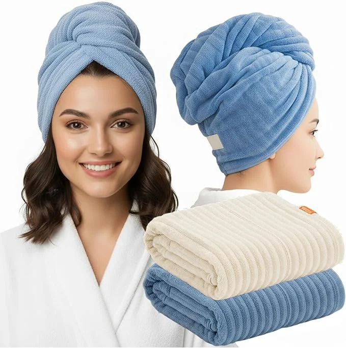 Next-Generation 2-Pack Microfiber Hair dring Towel 50 Faster Drying Ultra Absorbent Frizz Pure