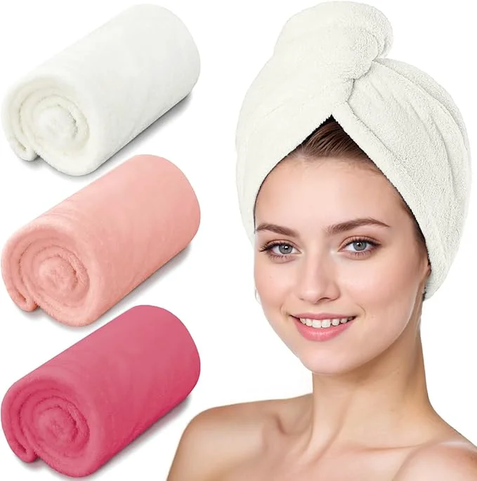 Organic Microfiber Hair Towel Turban 3 Pack Super Absorbent Quick Drying Hair Wrap Optimized
