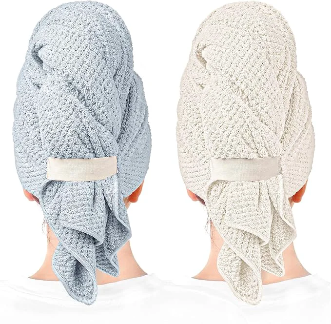 Trendy Microfiber Hair Towel Wrap Turban 2 Pack Large Super Absorbent Quick Dry Durable