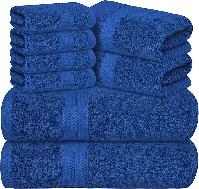 Professional Avalon Towels Luxury 8 Piece Blue Towels Set 2 Bath Towels 2 Hand Towels and Powerful