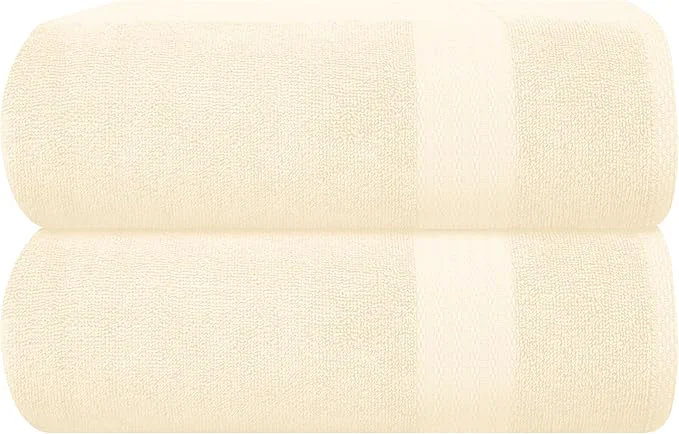 Natural GLAMBURG Premium Cotton Oversized 2 Pack Bath Sheet 35×70- Pure Cotton Convenient