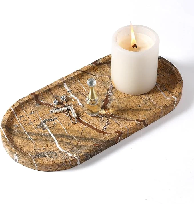 Prestigious Koville Indian Natural Marble Decorative Tray Catchall Contemporary