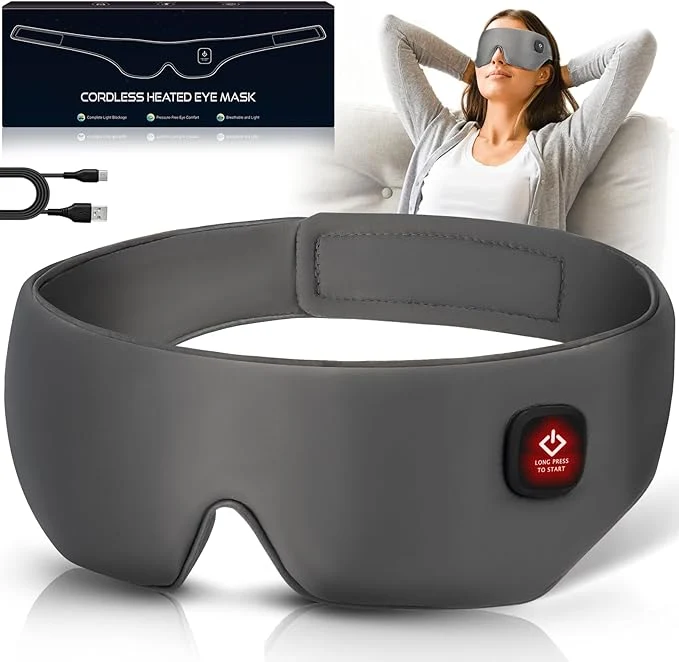 Fine Silk Cordless Heated Eye Mask Washable Sleep Mask Warm Compress Mask Soft Clean
