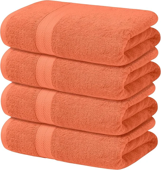 Fashionable Avalon Towels Orange Bath Towels Set of 4 pcs Cotton Towel Absorbent and Minimalist