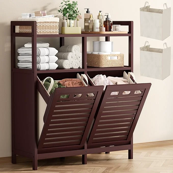 Environmentally Friendly Homykic Tilt Out Laundry Hamper Cabinet Bamboo Double Laundry Hamper Classic